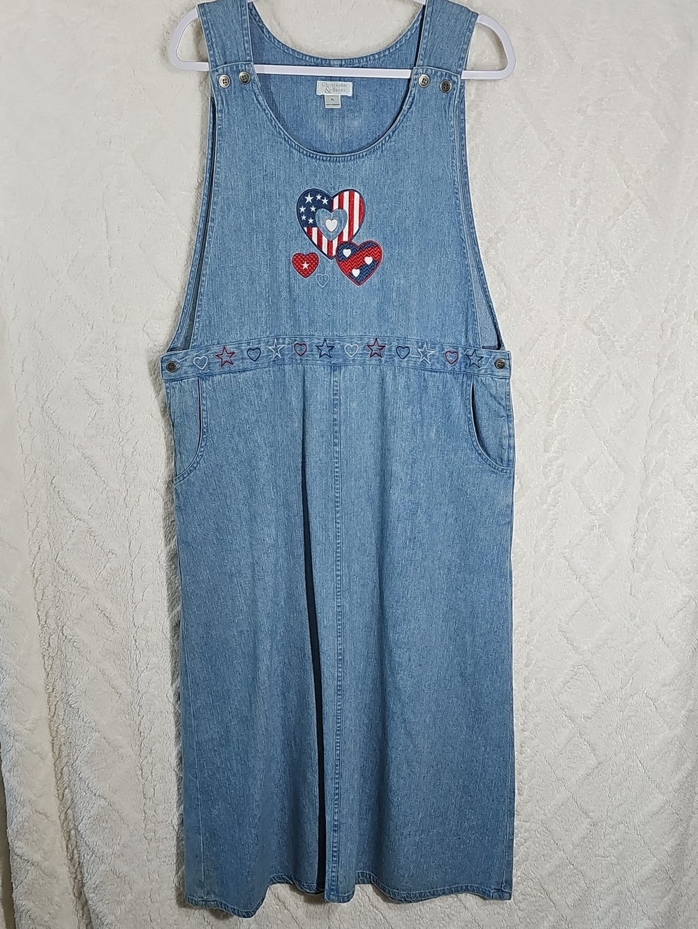 CJ Banks Denim Jumper Dress * Embroidered * 4th of July * Maxi * Size XL * Y2K